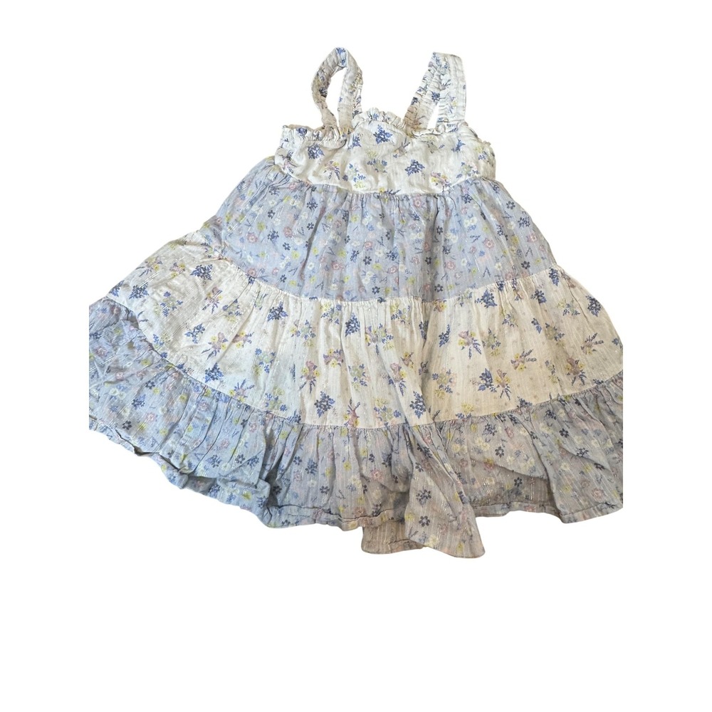 Joie Dress Girls 3T Blue White Floral Tiered Ruffle Sleeveless Sundress Summer
